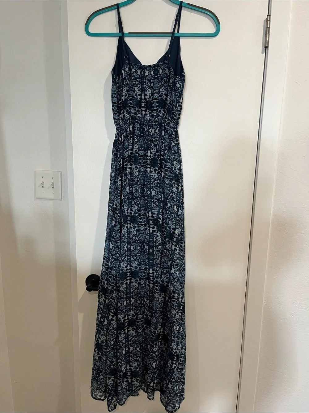 Abercrombie & Fitch Navy Blue Printed Spaghetti-Strap Maxi Dress Size XS